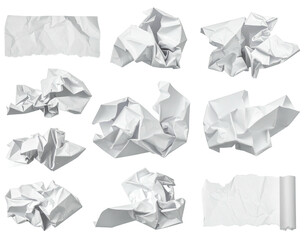 Crumpled white paper pieces isolated on black