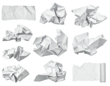 Crumpled white paper pieces isolated on black