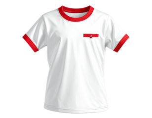 White t-shirt with red trim and pocket