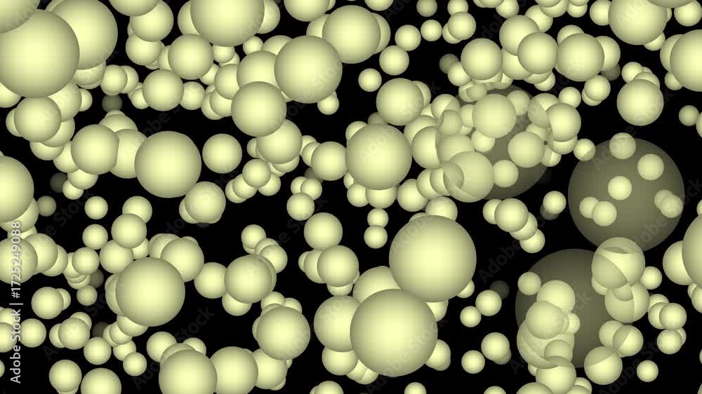 Poster sphere particles tightly packed together passing quickly and fading in and out of existance randomly