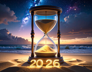 Firefly hourglass marks the transition to the new year with flowing sand Generative AI