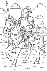 Knight on Horse in Armor - Coloring Page for Kids