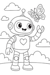 Robot and Butterfly - Coloring Page for Kids