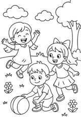 Children Playing - Coloring Page for Kids