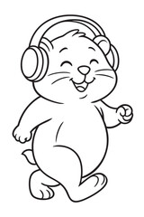 Hamster Walking with Headphones - Coloring Page for Kids