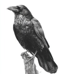 Fototapeta premium Elegant Crow Illustration. Side Profile Sketch of a Raven with Artistic Linework