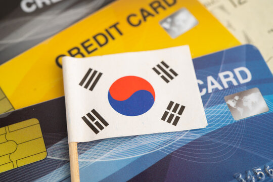 South Korea flag on credit card, finance economy trading shopping online business.