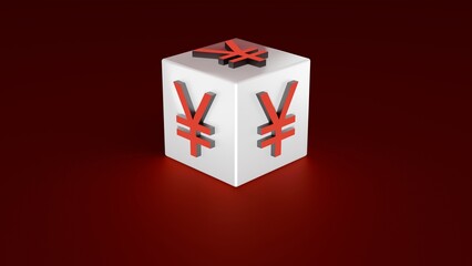 Japanese Yen Currency Symbol On White 3D Cube With Red Background Representing Global Finance Banking And Economy Exchange Concept