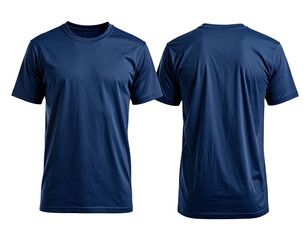 Front and back view of a navy blue t-shirt