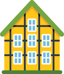 Charming illustration of a half timbered house, showcasing traditional european architectural style with its distinctive timber framing and vibrant colors