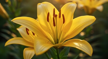 Fototapeta premium Yellow lily blossom close up