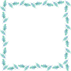 Square frame of holly leaves. Christmas watercolor