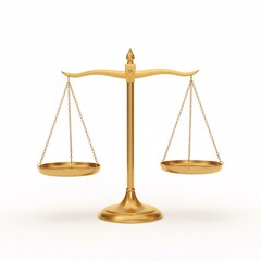 Golden scales of justice with level pans, standing upright