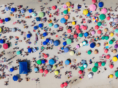 Aerial vew of Crowd of people in the beach