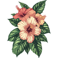 Obraz premium Hand Drawn Hibiscus Flowers Vector Illustration – Botanical Line Art