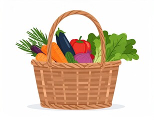 Brown Wicker Basket Filled with Fresh Vegetables