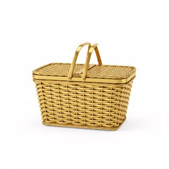 Obraz premium A golden woven picnic basket with a lid and a handle,