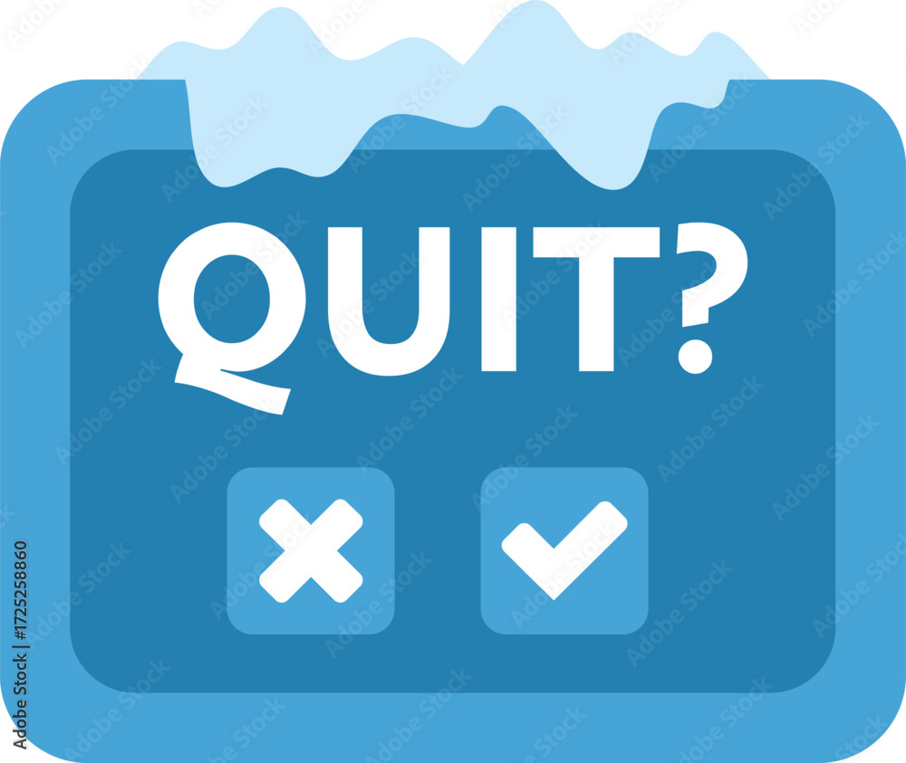 Aufkleber frozen blue quit button with ice on top is showing the question and offering to choose yes or no