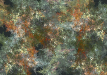 Abstract galaxy with stars and nebula. Fantasy, celestial, sci-fi or futuristic background. 
Endless cloud Universe. Dark shades of green red and orange color. Fractal texture. Illustration