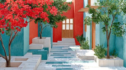 Fototapeta premium Vibrant Mediterranean Ruins with Steampunk Elements and Watercolor Aesthetic