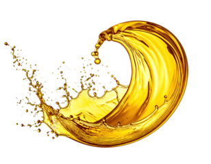 Golden liquid in a dynamic circular splash against a black background