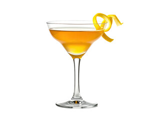 Golden cocktail in a martini glass with a lemon twist