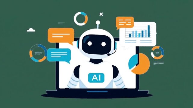 Chatbot AI Assistant with Data Analytics Illustration &ndash; No Human Face
