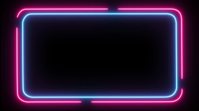 neon electric video frame with glowing blue and pink border and dark center for text or content insertion