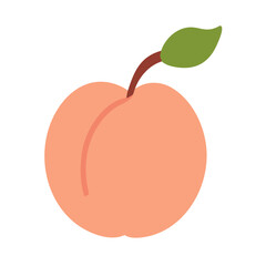 Simple Flat Design Fresh Peach Fruit Icon Vector Illustration with Leaf