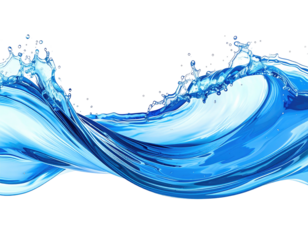 Abstract waves of vibrant blue water,  powerful and dynamic, with splashes and motion