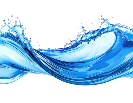 Abstract waves of vibrant blue water,  powerful and dynamic, with splashes and motion
