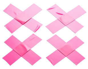 Two pink adhesive bandages, overlapping in a cross pattern, forming a suggestive 'XXX' shape.  The bandages have a glossy, slightly textured surface