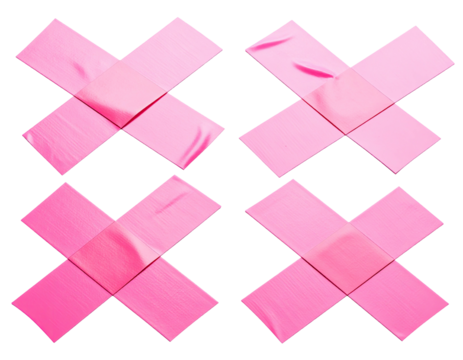 Two pink adhesive bandages, overlapping in a cross pattern, forming a suggestive 'XXX' shape.  The bandages have a glossy, slightly textured surface