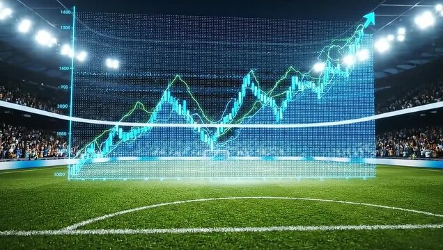 Football Stadium with Futuristic Financial Chart Overlay Displaying Growth. - Powered by Adobe