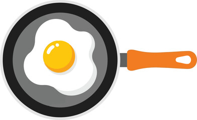 Fried egg cooking in skillet kitchen breakfast food preparation healthy meal ingredient vector graphic vector