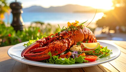 Lobster dinner at sunset