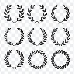 Obraz premium Elegant Black Laurel Wreath Icon Set