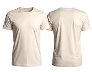 Front and back view of a light beige crew neck t-shirt (2)