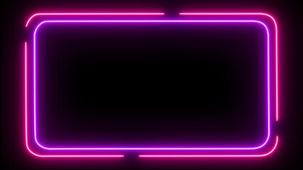 neon electric video frame with glowing purple and pink border and dark center for text or content insertion