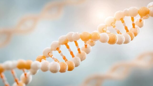 DNA Helix: A detailed close-up view showcases the intricate double helix structure of DNA, symbolizing the essence of life, health, and the wonders of genetics.