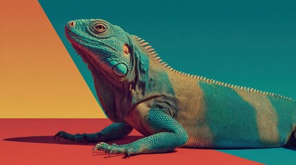 Fototapeta premium Stylized iguana silhouette against gradient sky background