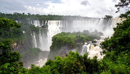 Fototapeta premium Lush landscape with cascading waterfalls