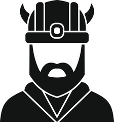 Simple black and white icon of a viking wearing a horned helmet, representing scandinavian warrior culture