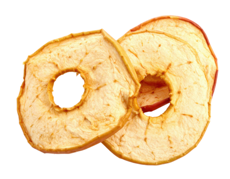 Two dried apple slices, circular, overlapping