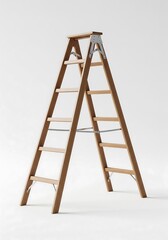 Wooden A-frame ladder on white background representing utility, functional, minimal, practical, simple
