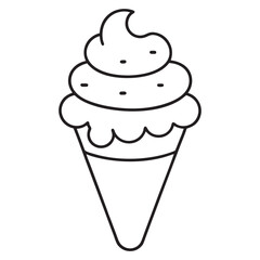 Whimsical Ice Cream Cone Illustration Black and White Outline for Summer Sweet Treats