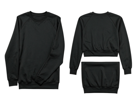 Black sweatshirt and matching cropped top laid out