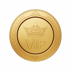 A golden medal with a crown and the text "VIP",