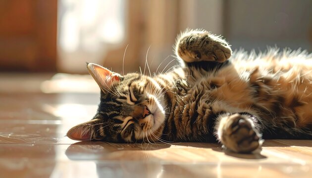 Relaxed cat basking in sun - Powered by Adobe