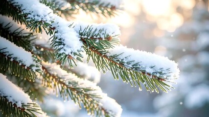 Snowy evergreen branch closeup - Powered by Adobe